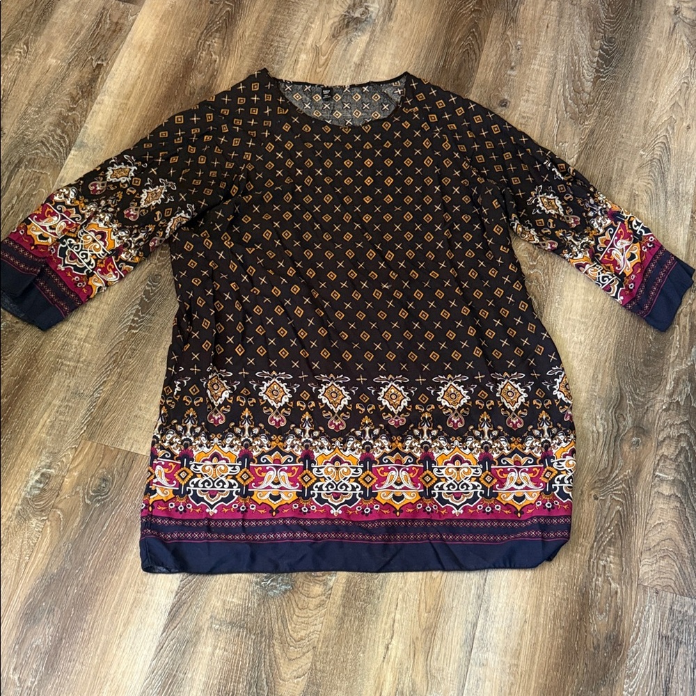 SHEIN Black and Red Patterned Tunic Dress